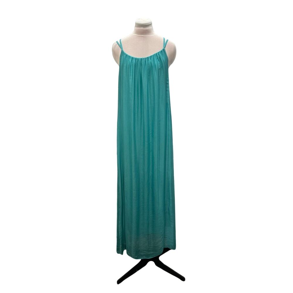 ROSEMARINE Turquoise Silky Flowy Maxi Dress MED Made In Italy Coastal Resortwear